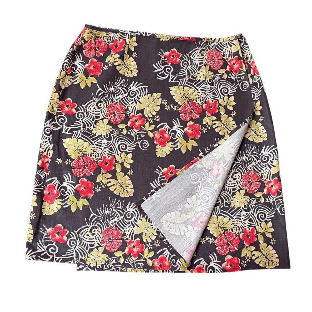 Tommy Bahama  100% Silk Wrap Skirt Tropical Hibiscus Hawaiian Luau  Costal 10‎
